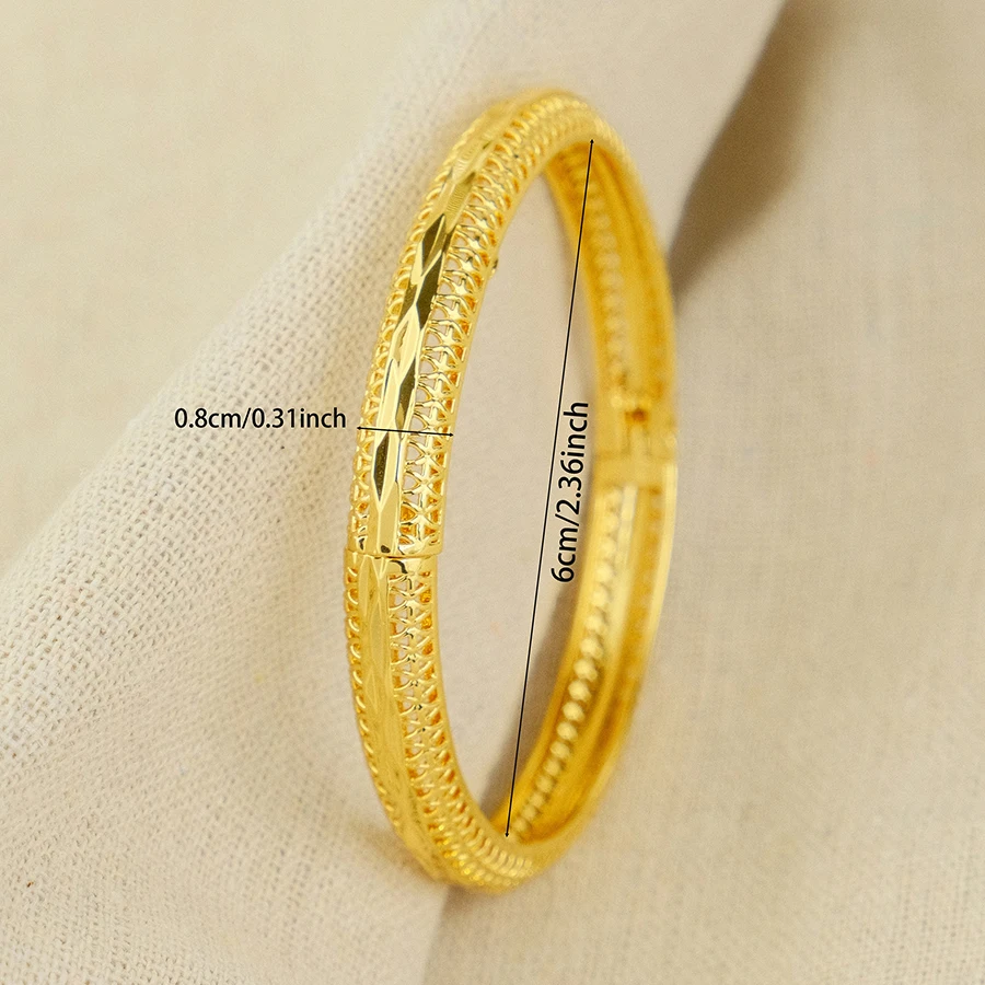 Dubai Women\'s Line Gold Plated Indian African Hard Bracelet Charming Wedding Ethiopia Arab Handmade Jewelry Luxury