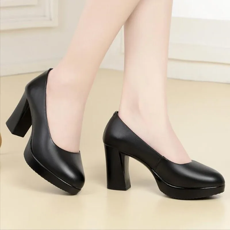 AIYUQI High Heel Women Shoes New 2024 Spring Genuine Leather Fashion Large Size Thick Heel Women Dress Shoes