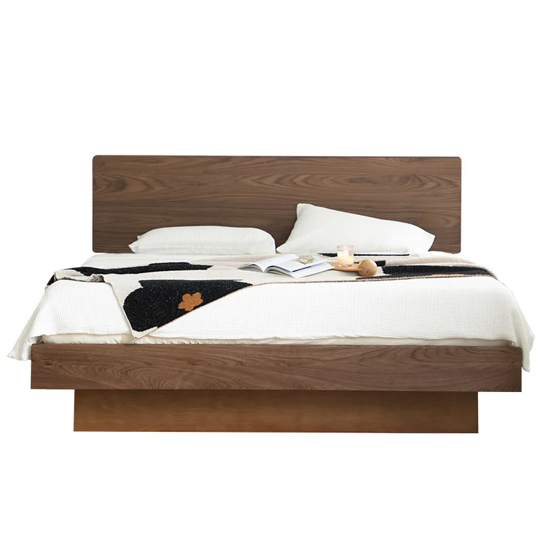 

North American black walnut box 1.5 meters small apartment Nordic simple solid wood high box storage bed 1.8 double bed