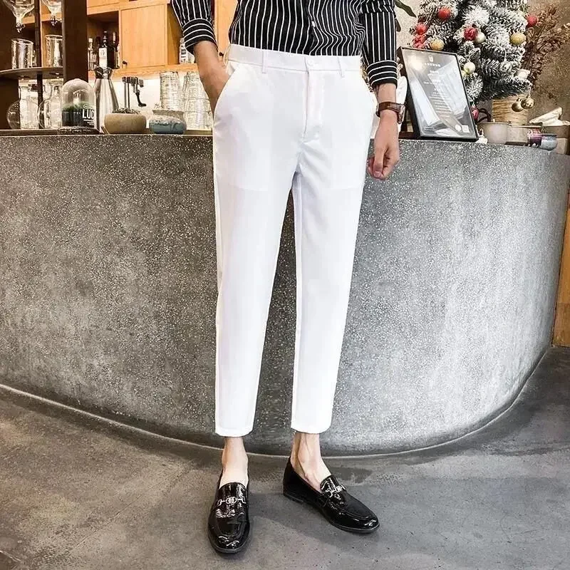 

Fashion Simplicity Solid Color Zipper Button Pockets Capable Office Temperament Pants Men's Clothing Straight Business Casual