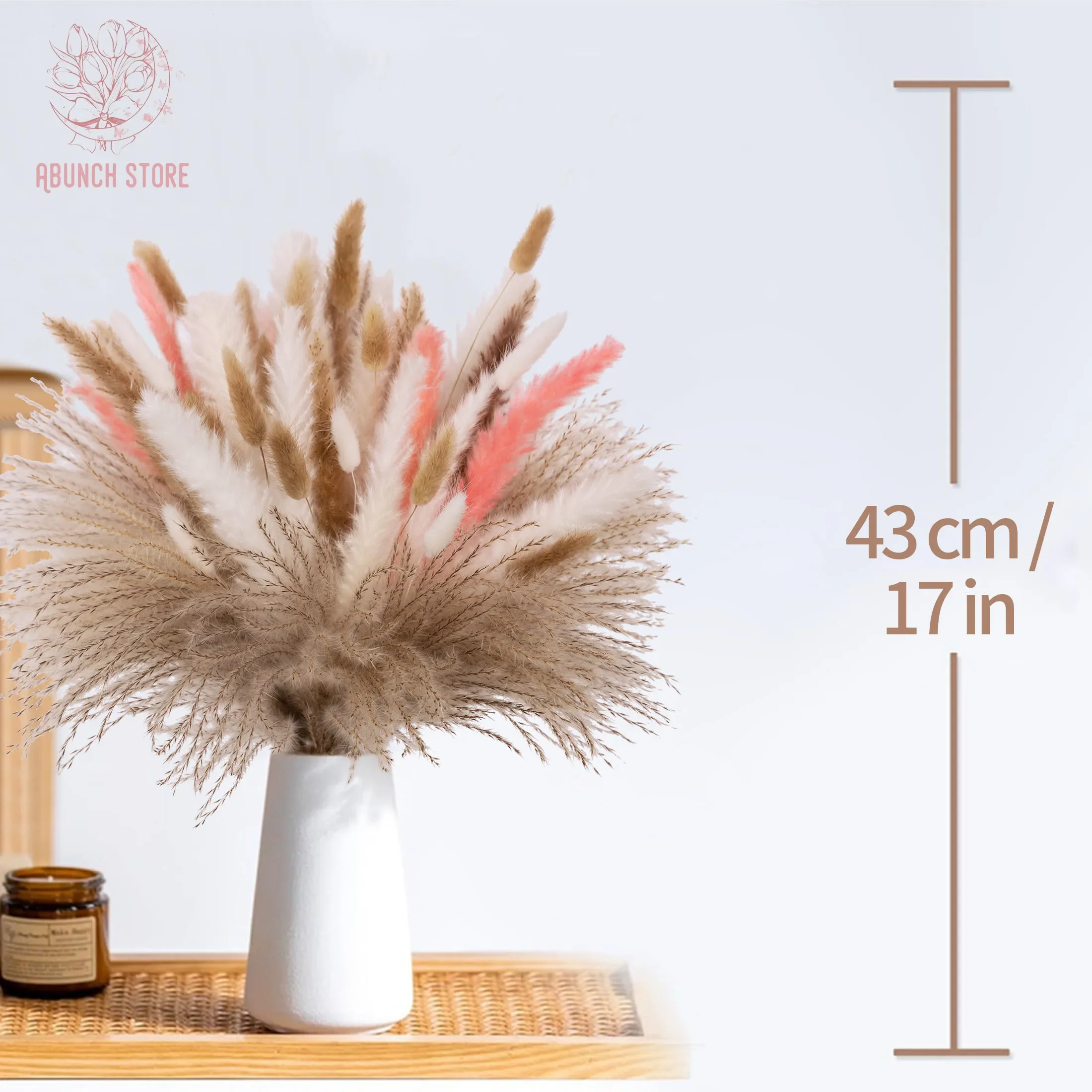 Pampa naturale Fiori secchi Bouquet da sposa Decor Fluffy Bunny Rabbit Tail Erba Boho Home Rustico Disposizione della festa di Natale