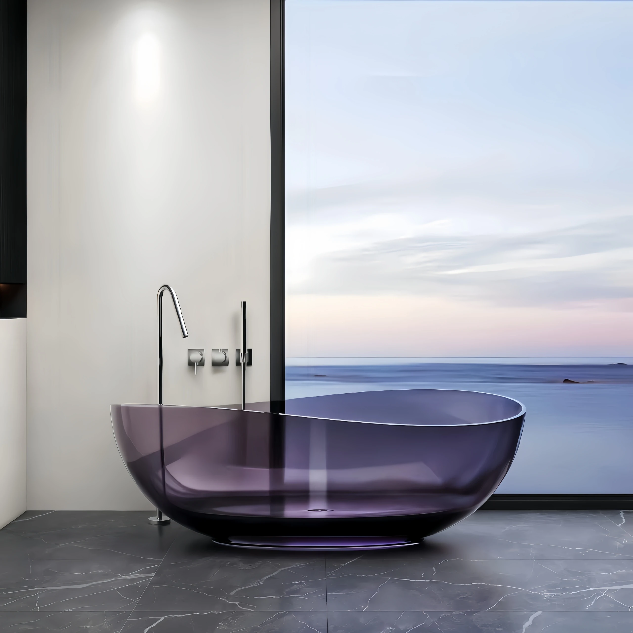 

%* Luxury Modern Style Transparent Red Resin Bathtub With Drainer Freestanding Portable Oval Soaking Tub For Indoor Bathroom
