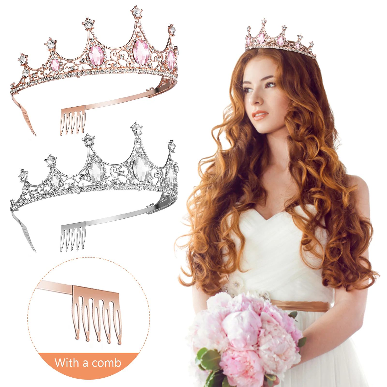 2 pçs coroa noiva casamento tiara bandana acessórios para o cabelo menina rainha liga coroas das mulheres roupas femininas