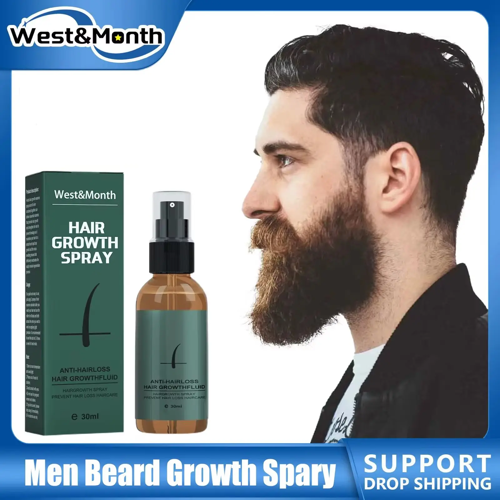 

Natural Men Beard Growth Roller Set Beard Growth Kit Men's Beard Growth Essence Nourishing Enhancer Beard Oil Spray Beard Care