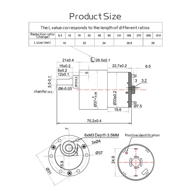 JGB37-520 Mini High Torque Metal Gear Reducer Motor 12V 24V Adjustable Speed Forward Reverse Micro Gear Motor
