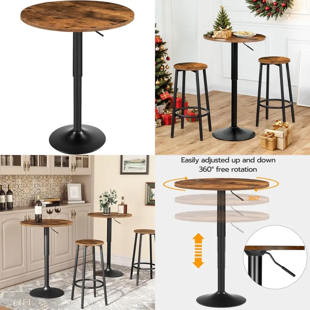

Adjustable Height Round Bar Table, 27-35.4, Modern Design, Sturdy Base, Easy Assembly, Ideal for Small Spaces, Rustic Black BF58
