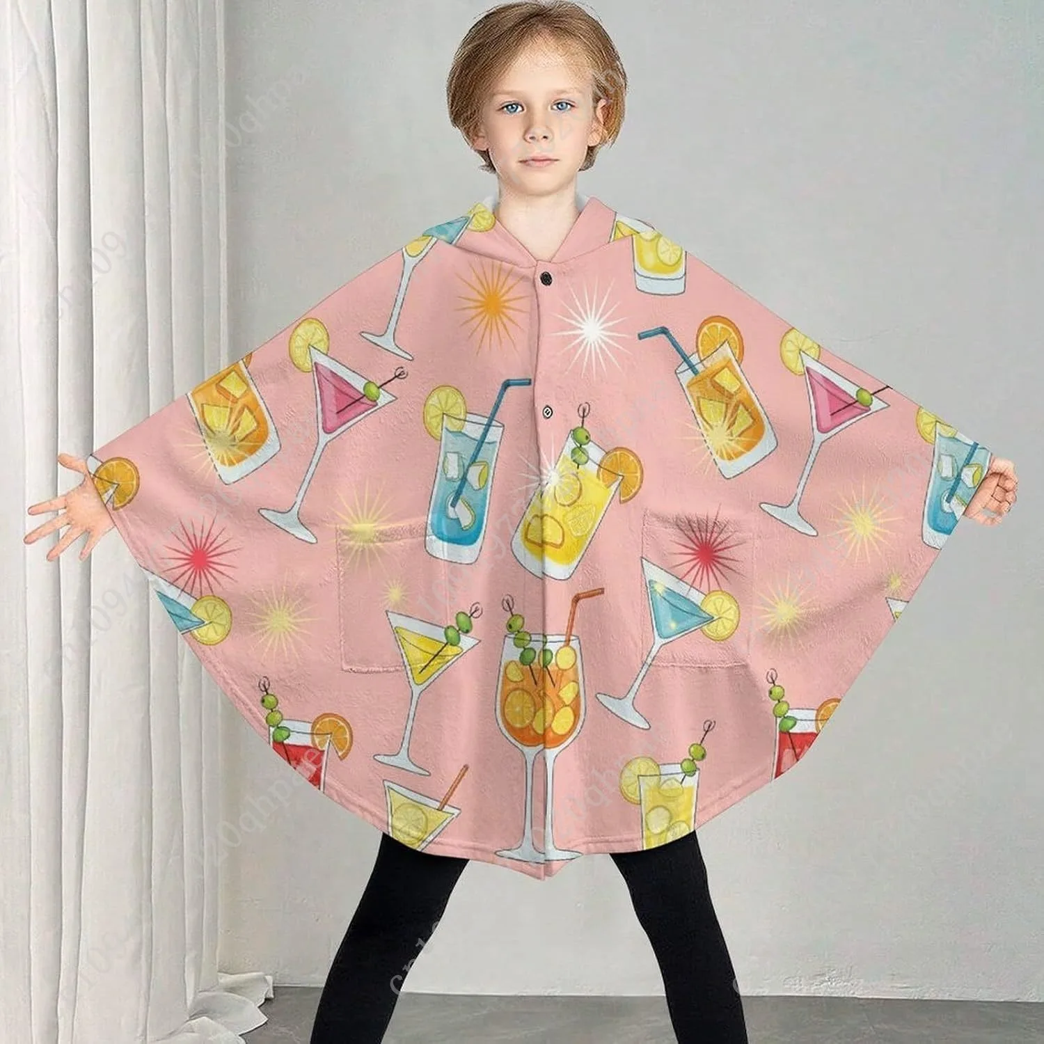 سترة بطانية مريحة من الفلانيل، هوديي كبير الحجم لمشروبات الكوكتيل مع جيوب للأطفال والمراهقين #2