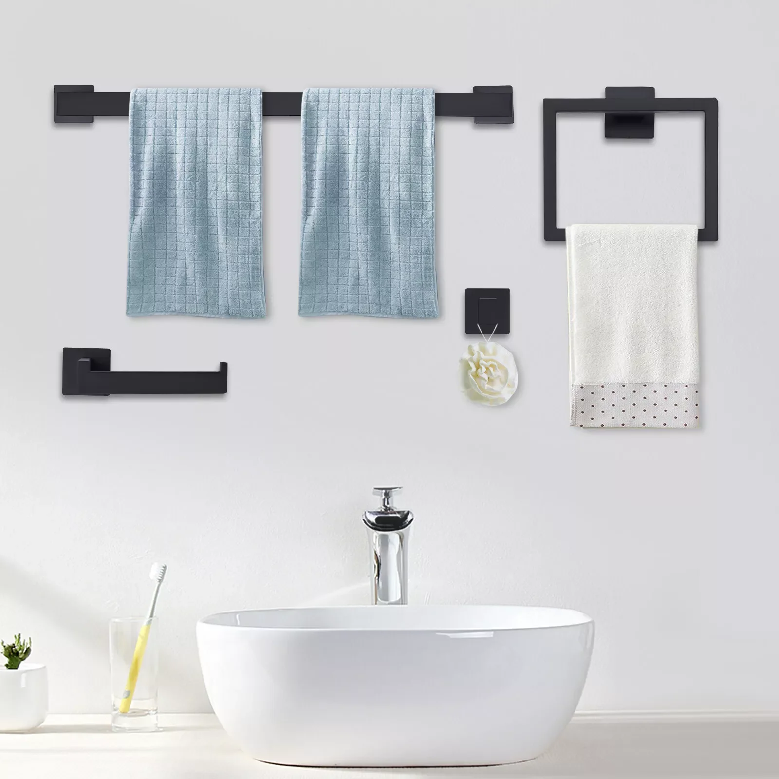 4 قطع مجموعة أجهزة الحمام مجموعة ملحقات الحمام شريط المناشف حامل ورق المرحاض #1