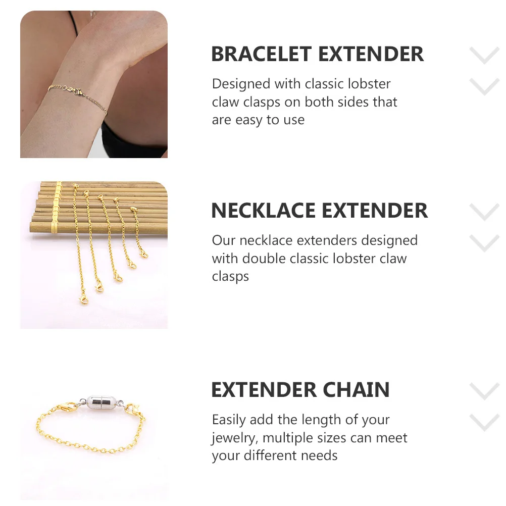 

10Pcs Necklace Extension Chain Stainless Steel Double Lobster Clasp for Jewelry Making Bracelet Anklet Extender Set