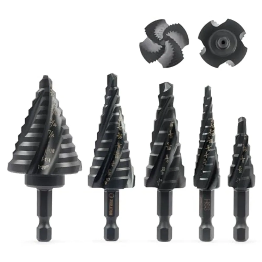 

Step Drill Bit Four Spiral Flute Step Bits for Metal 50 Sizes Titanium-Coated Drill Bits with 1/4" Hex Shank for Stainless Stee