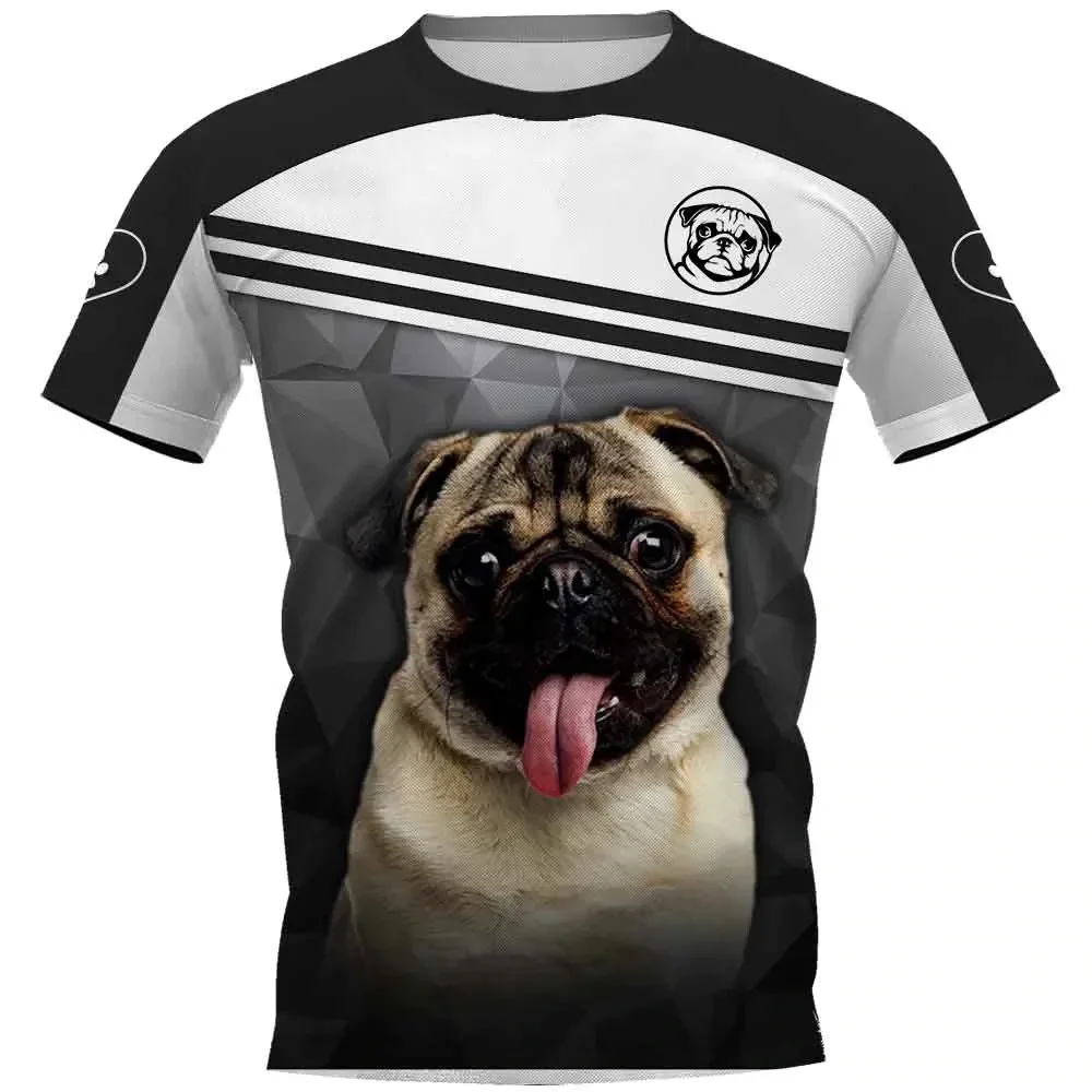

HX Animals T-shirts 3D Graphic White Black Pugs Printed Tees Fashion Casual Sportswear Hip Hop Tops Streetwear Dropshippinig