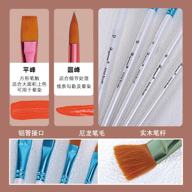 مجموعة فرش نايلون مطلية بالأشعة فوق البنفسجية محكمة الغلق بالكامل بمقبض خشبي - أدوات احترافية لتطبيق اللوحة والصباغ للفنانين #4