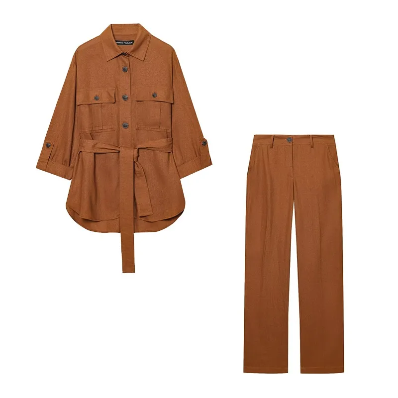 

TRAFZR Linen New in Full Number Vacation Outfits Woman Suit and Pants Set Plus Size Matching Sets Summer Suits Women 2025 Pant