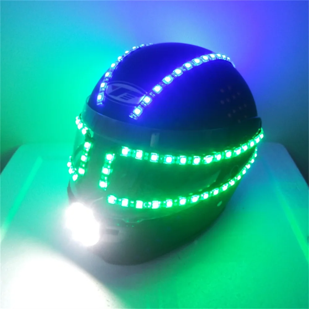 Cool Rechargeable Blue Green Led Helmet Hat Motorcycles Riding DJ Bar Glowing Lighting UP Robot Costumes Suit Headwear