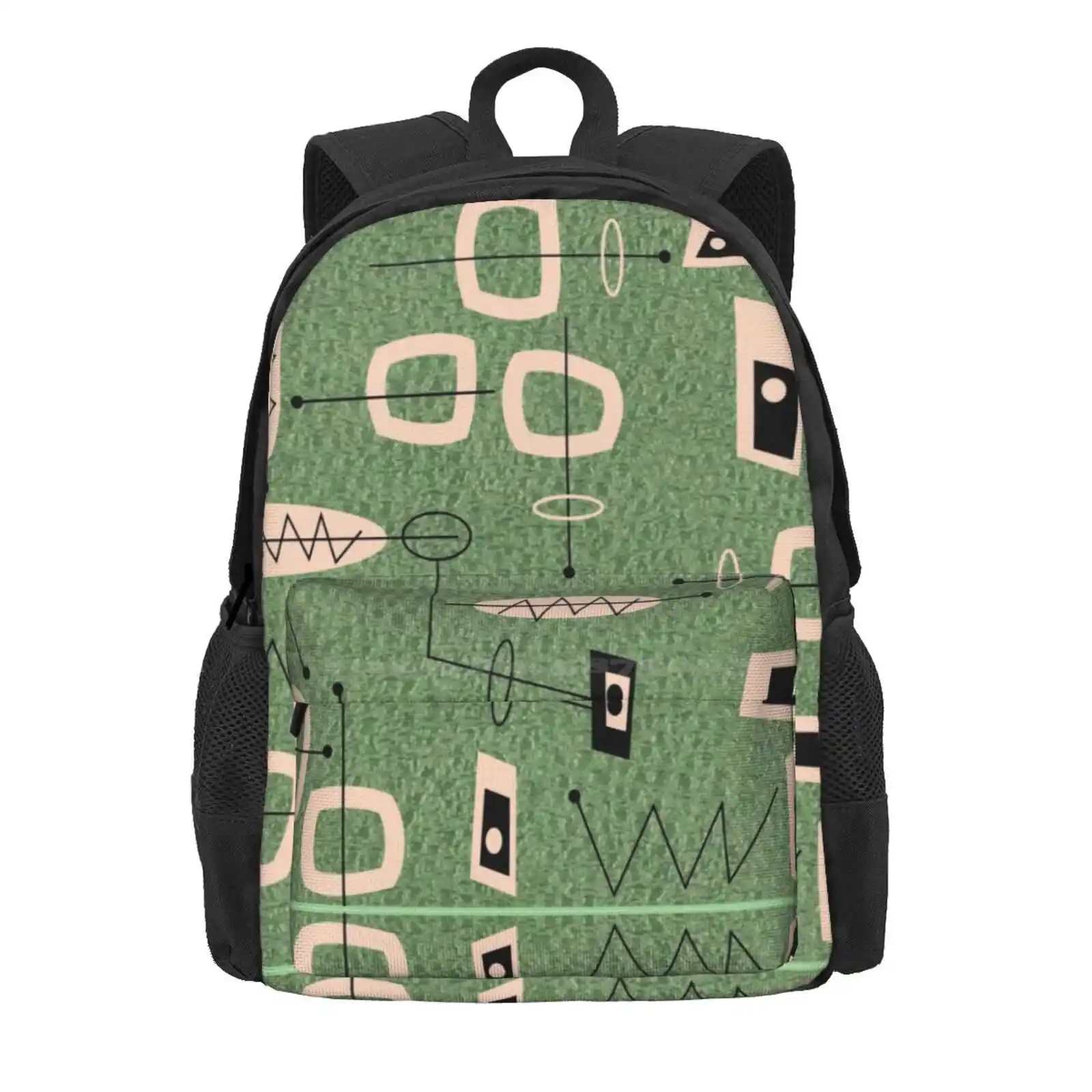 Mid-Century Modern Green Abstract Hot Sale Schoolbag Backpack Fashion Bags Atomic Era Mid Century Modern Abstract Era Inspired