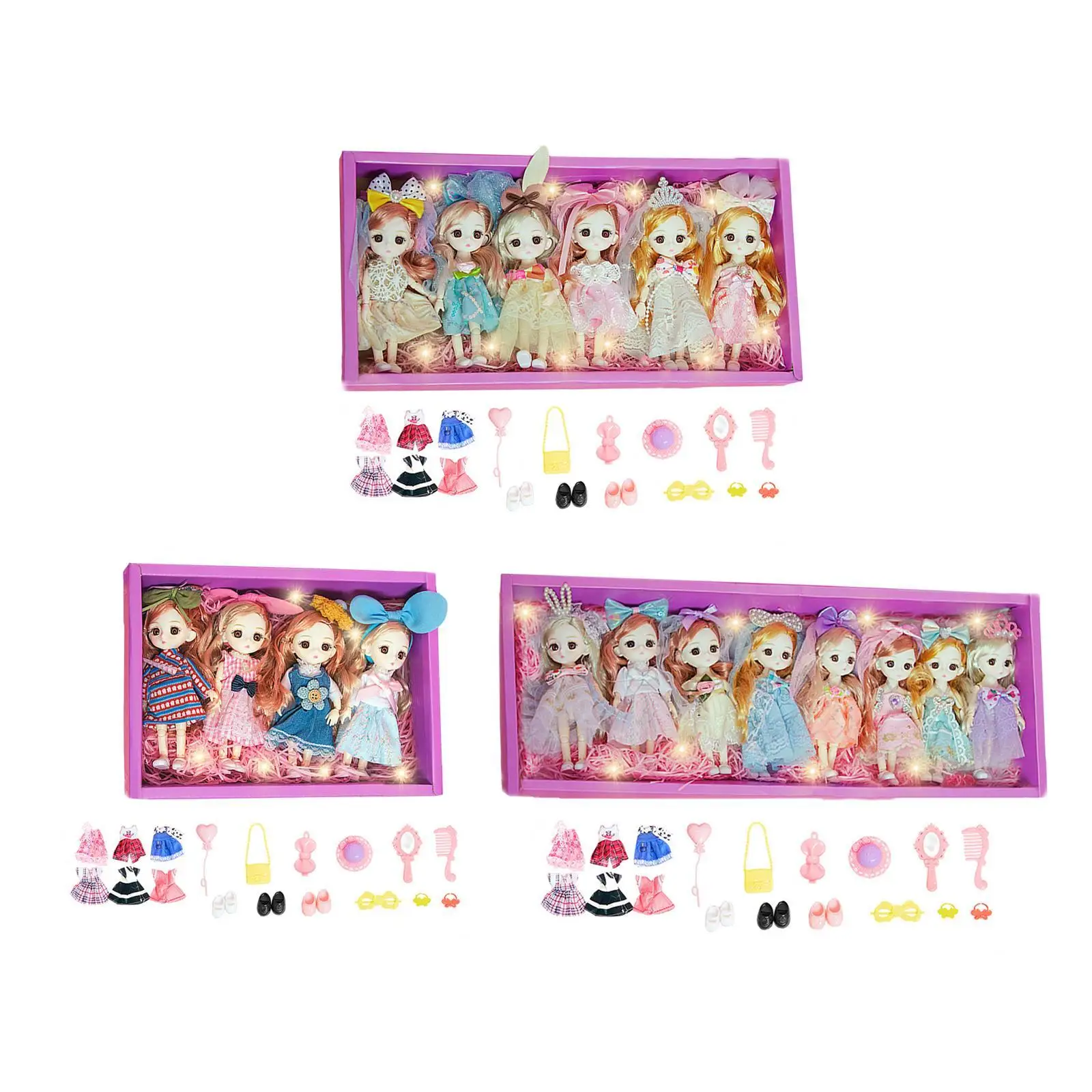 Princess Doll Set Princess Figures with Doll Clothes Pretend Play 15cm/5.91inch Little Dolls Set for Kids Girls Birthday Gift