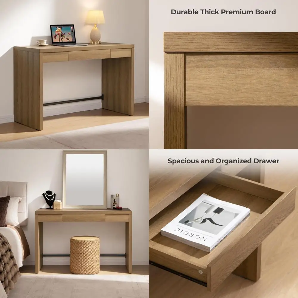 

47-дюймовый письменный стол для домашнего офиса с выдвижным ящиком, письменный стол в фермерском стиле для учебы и хранения вещей, шикарный дизайн в богемном стиле