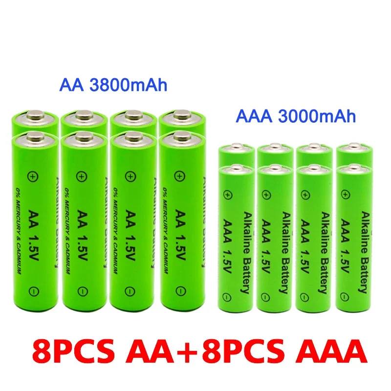 충전식 알카라인 배터리 손전등, 장난감 시계, MP3 플레이어, AA + AA, 1.5V, 3800mah-1.5V, AAA, 3000mAh, 무료 배송