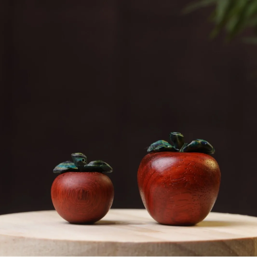 Wood Carving Fruit Figurine Apple Mangosteen Orange Cherry Statue Living Room Home Decoration Ornament Craft Gift