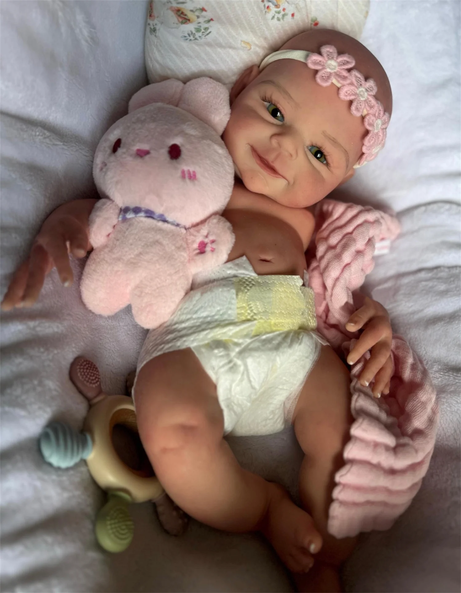 17 zoll Offene Augen Solide Silikon Bebe Reborn Mädchen Mit Wimpern 3D Gemalt Haut Kann Mund Öffnen Neugeborenen Baby Mädchen puppe