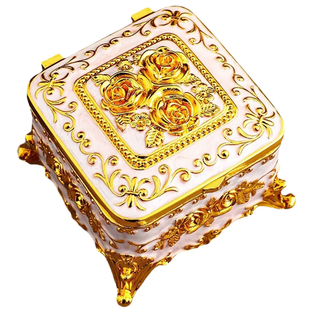 

Vintage Style Jewelry Storage Box For Women Ring Holder Trinket Organizer Decorative Metal Case Desktop Decor
