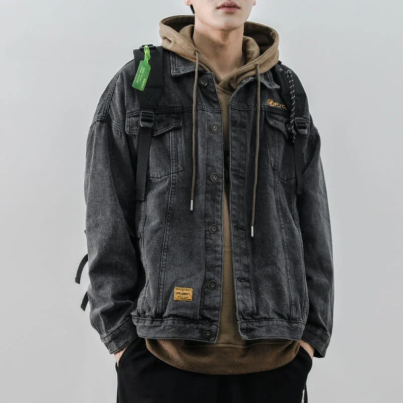 

GELITAYIN Autumn Oversize Cowboy Coat For Men With Embroidery Denim Jackets Man Branded Japanese Retro Loose Worn Rock New In Of