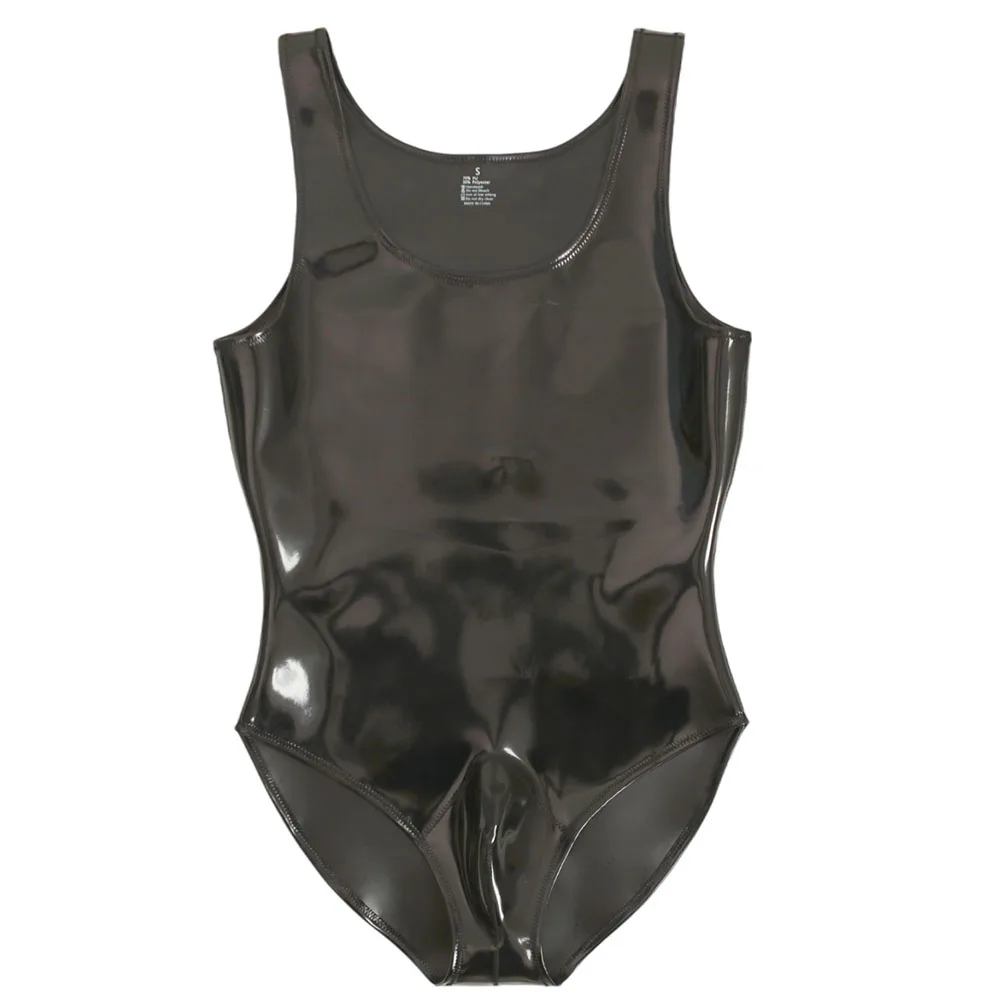 

Men Sexy Cloth Latex Tight Vest Bulge Pouch Glossy Bodysuit Body Shaping Nightclub Gay Tank Tops Sleeveless Erotic Clubwear
