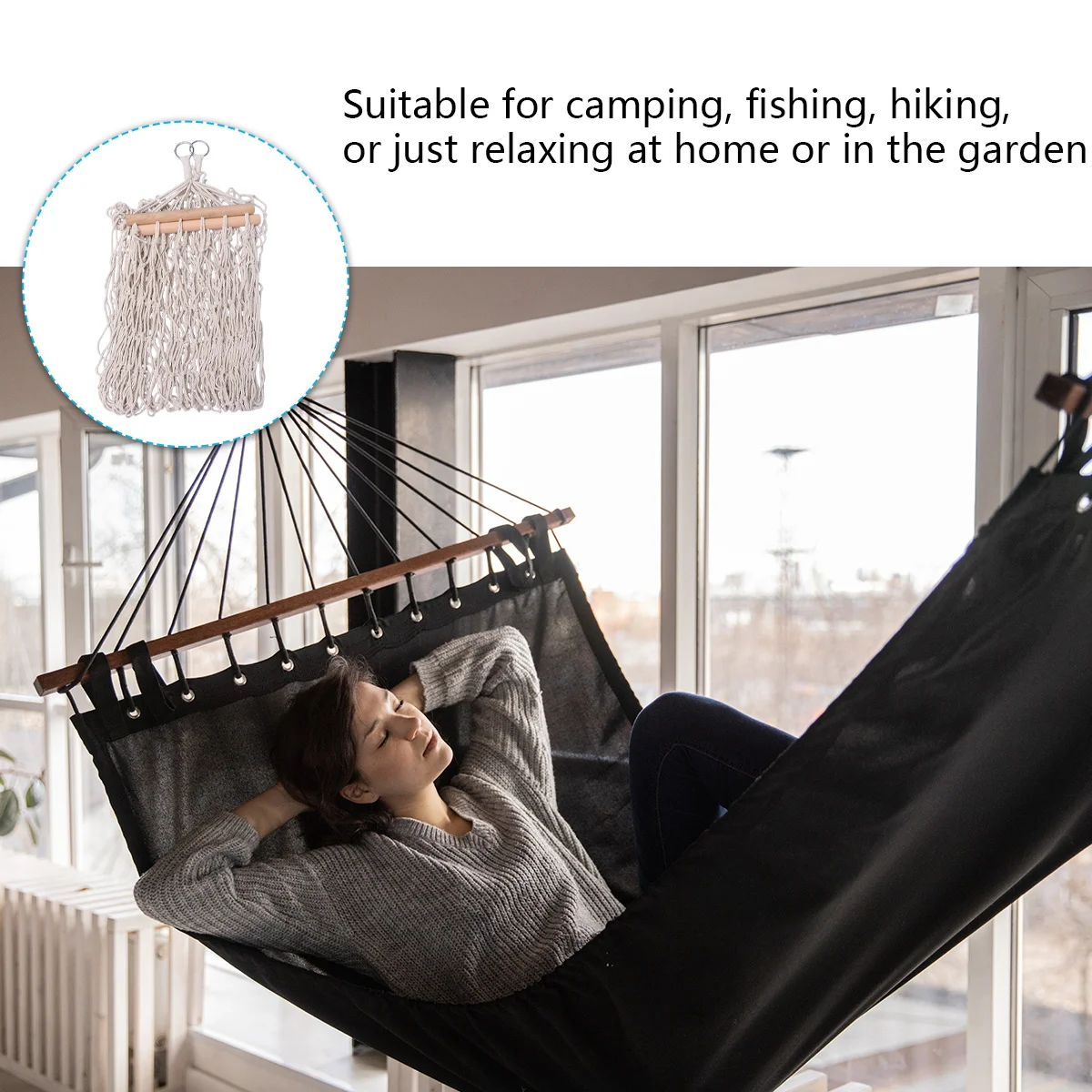 

1 pc Portable Mesh Swing Cotton Rope Lightweight Leisure Hammock Wooden Stick Camping Hiking Outdoor Hanging Bed Sleeping
