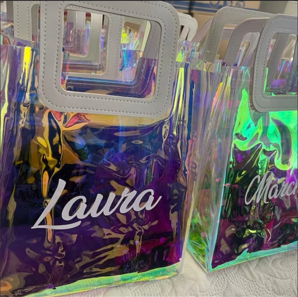 Holographic Bachelorette Bags, Bridesmaid Gifts Bag Personalized, Bachelorette Thank You Gift, Retro Theme Last Disco Colorful