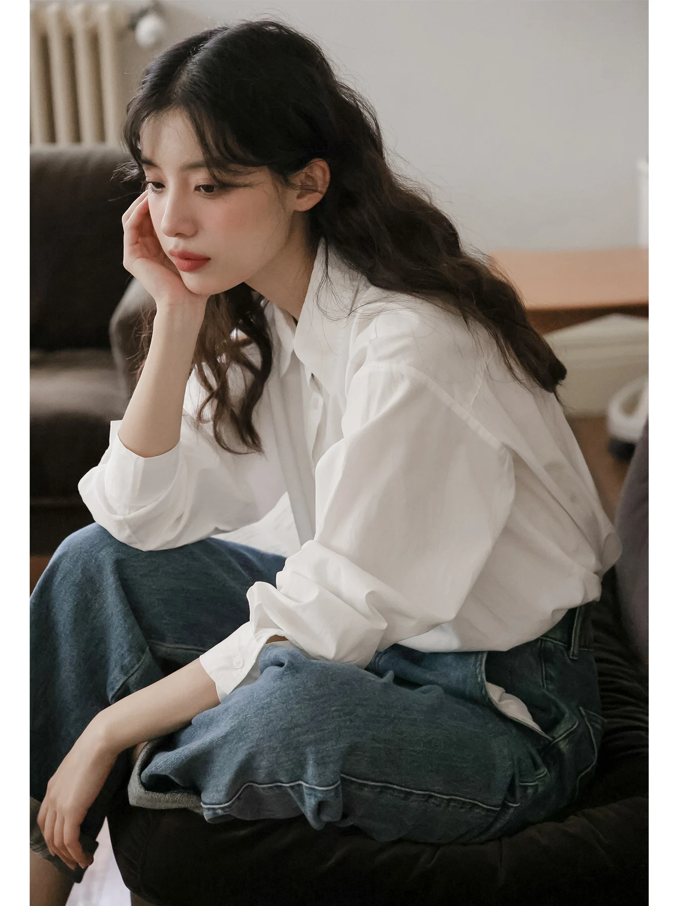 

Natural Rain Curtain Design Women's Casual Shirt Inner Wear Top Spring Season Button up Cotton Lyocell Blend Commute Style