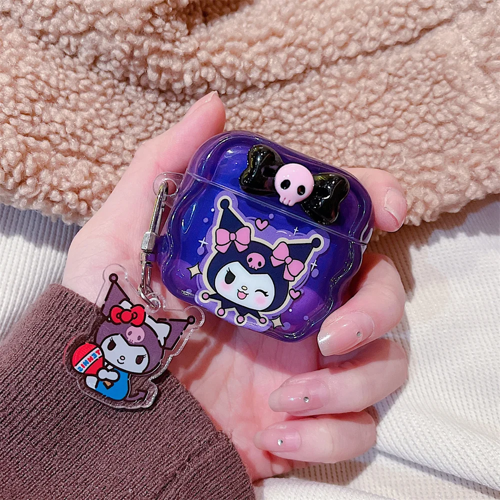 

Kawaii Kuromi Headphone Case Silicone Shockproof Cover for Apple Airpods Pro 2 Pro 3 Airpods 4 3 2 Case with Charm Cute Fundas