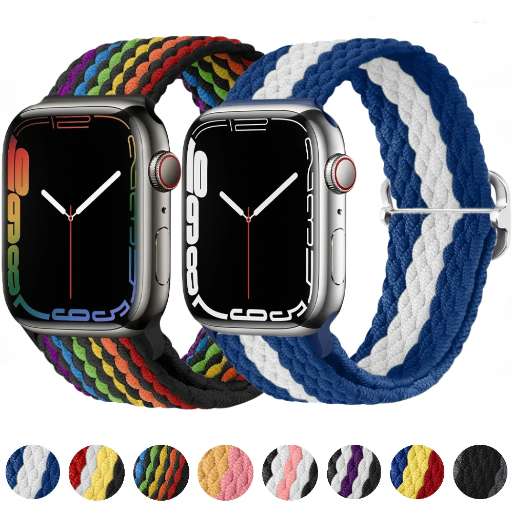 Nylon Strap for Apple Watch Bands 45mm 44mm 49mm 42mm 41mm 40mm 38mm Adjustable Loop Bracelet for iWatch Ultra 10 9 8 7 SE 3 5 6