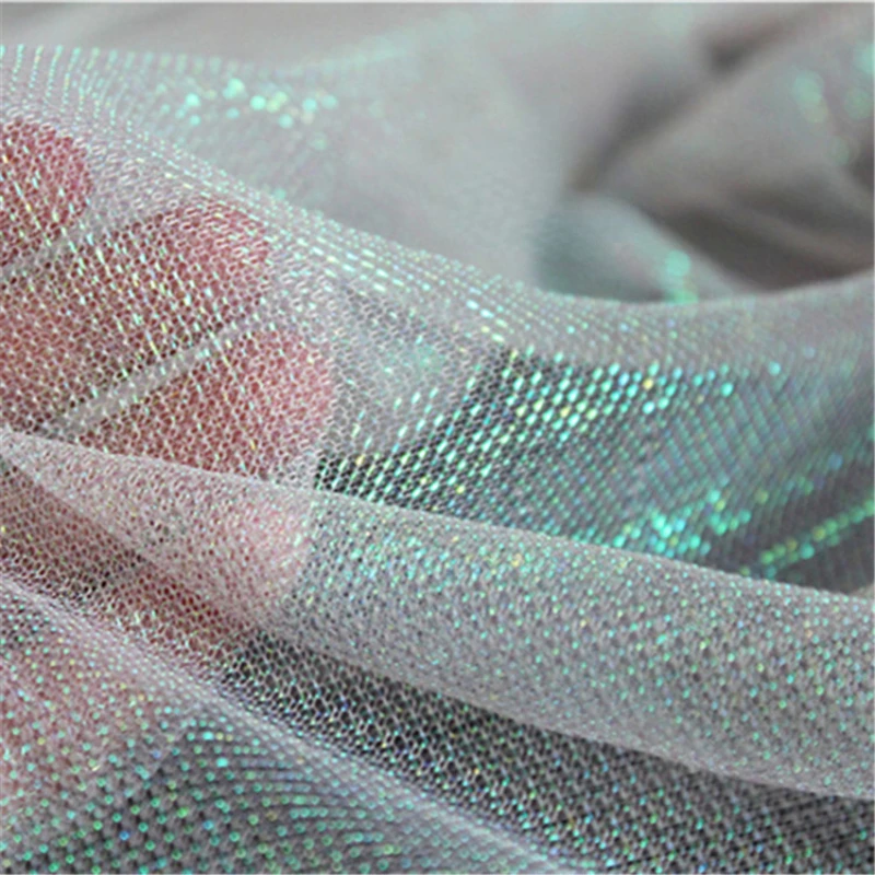 Laser Illusion Green Light Mesh Fabric Hollowing Out for Diy Sewing Perspective Dress Color Change Background Decoration Fabrics