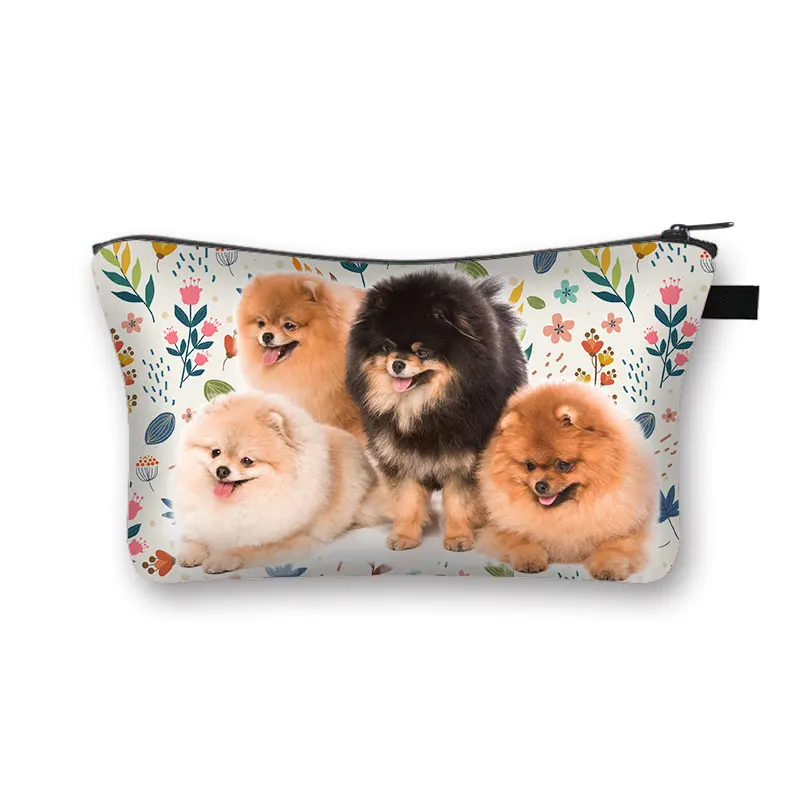 Lovely Chihuahua Dog / Pomeranian Dog Printing Cosmetic Case Women Makeup Bags Cute Dog Toiletry Bag Portable Lipstick Bags Gift