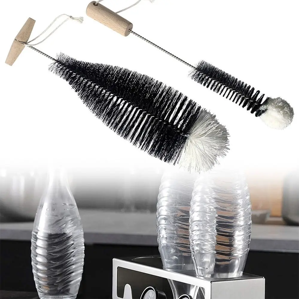 Soda Stream Bottle Brush With Wood Handle Glass Specialty Glassware Drink Bottle Cleaning Brush Easy To Clean The Bottles Base