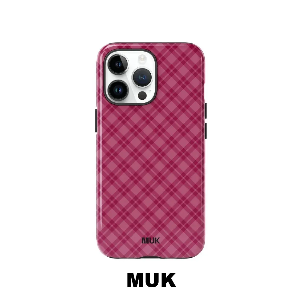 MUK Burgundy Plaid Phone Case for Samsung Galaxy S20 S23 S24 S25 S26 FE Plus Ultra Edge 4 5G Double-layer Back Cover