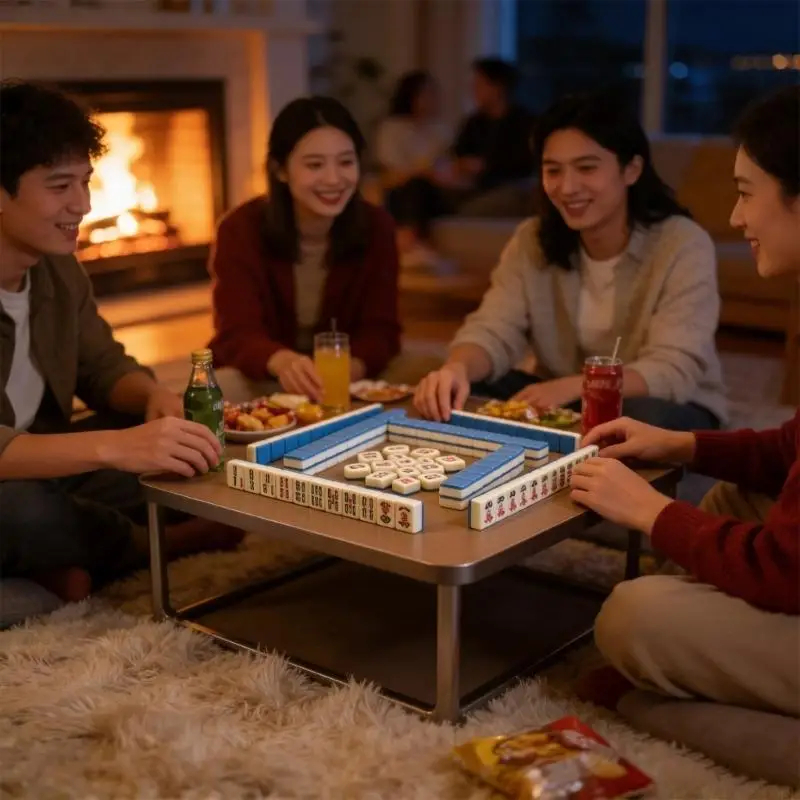 

M5TC Light Portable Vintage Traditional Chinese Mini Mahjong Set with Box，Including 2 Mahjong Without Printing，2 Blank