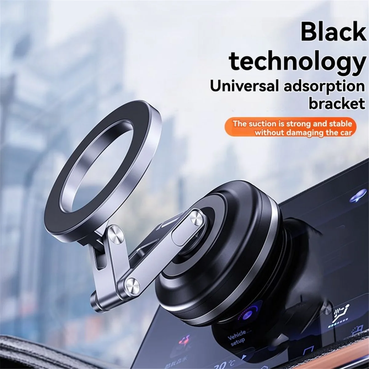 ABNJ Upgraded Magnetic Car Phone Holder 360°Rotation & Vacuum Suction Anti-Slip Shockproof Universal Fit for All Phones Grey