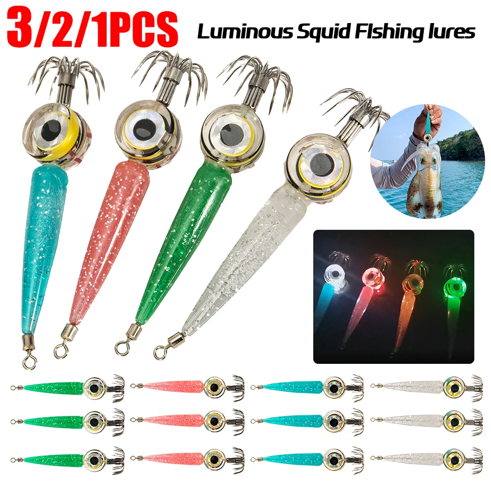 FIshing lures LED Luminous Squid Cuttlefish Jigs Fishing Lure Glowing Artificial Squid Hook Jigging Baits for Sea Fishing Feeder