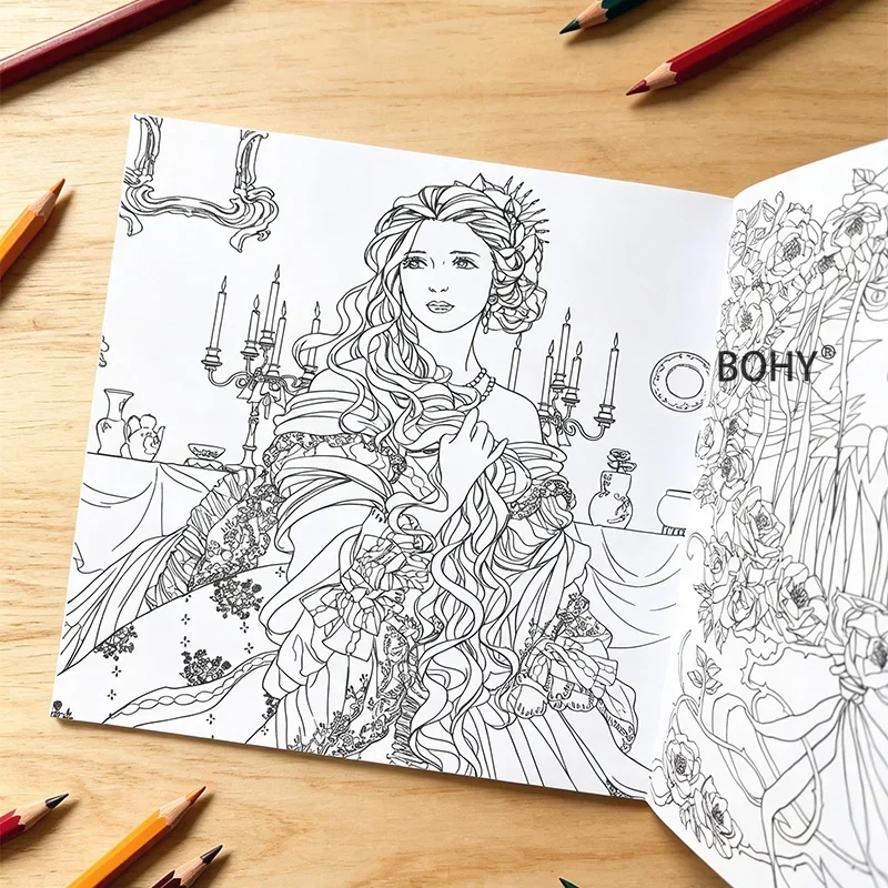 1 Large-sized Retro Palace Fairy Tale Coloring Book, 24 Pages, for Adults To Relax At Home, and Enhance Focus, An Exquisite Gift