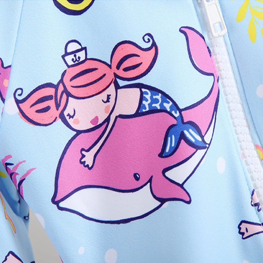 Girls Long Sleeve Cartoon Swimwear and Bathing Cap Summer Beach Bathing Suit two Piece Swimsuit Swimming Costumes for Children