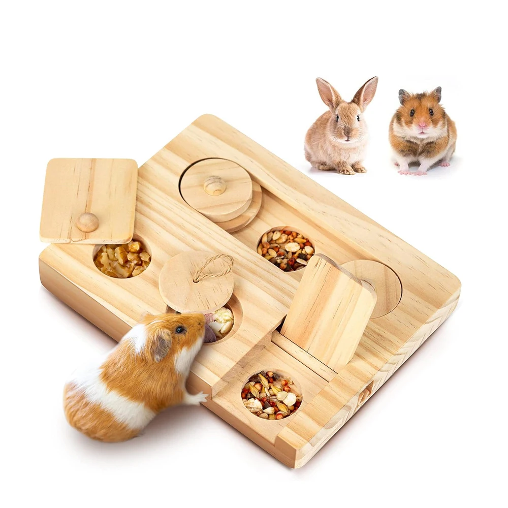 

Guinea Pig Foraging Toys 6 in 1 Hamsters Wooden Interactive Toys Treat Dispenser for Rabbits Gerbils Small Animal Supplies