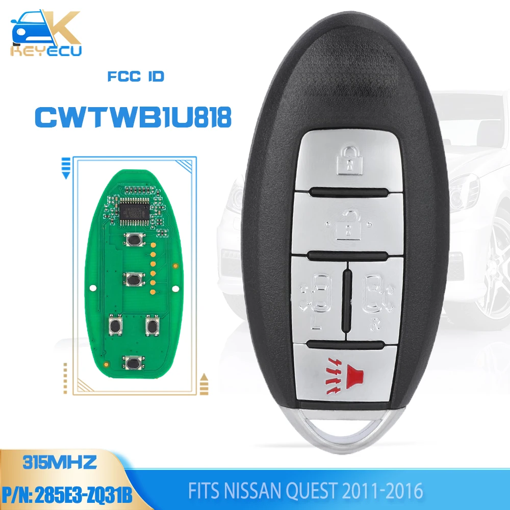 KEYECU CWTWB1U818 315MHz Keyless Smart Remote Key Prox Fob 5 Button for Nissan Quest 2011 2012 2013 2014 2015 2016