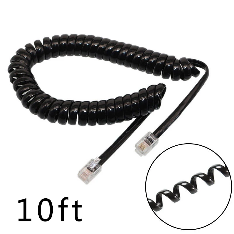 RJ10 전화 핸드셋 코드 3미터 곡선 전화 유선 전화 핸드셋 핸들 라인 케이블 연장 코드 곱슬 코일 케이블