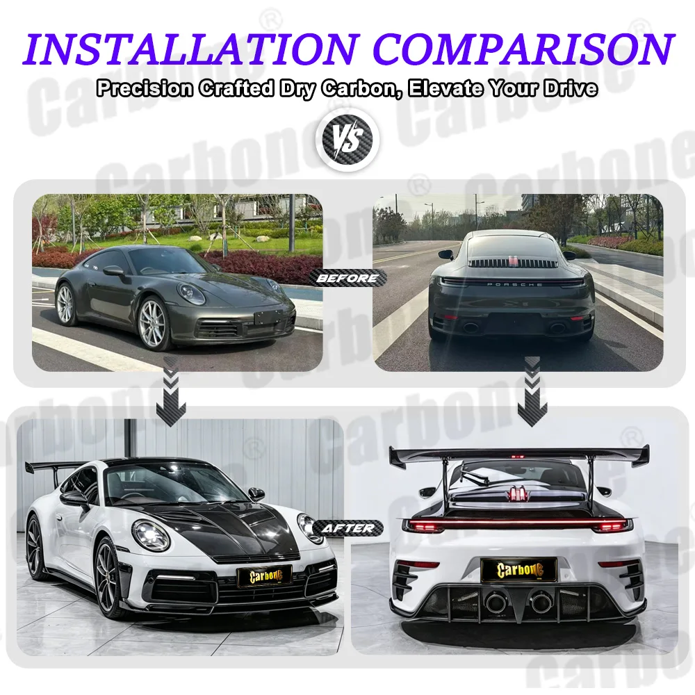 Carbone Key Style Car Parts Auto Performance Parts Dry Carbon Fiber Rear Spoiler Side Skirt For Porsche 911 992