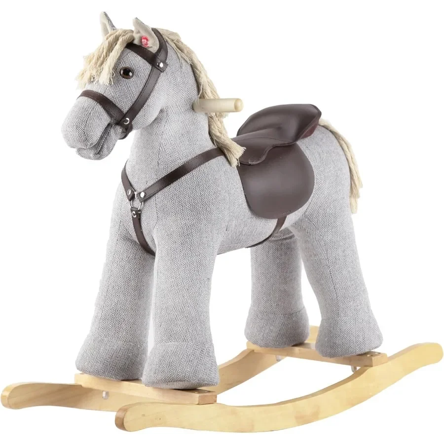 Koń na biegunach szary drewniany zabawka na biegunach zwierzęta na biegunach dla dzieci od 36 lat jeździk kucyk z realistycznym dźwiękiem certyfikat CPC