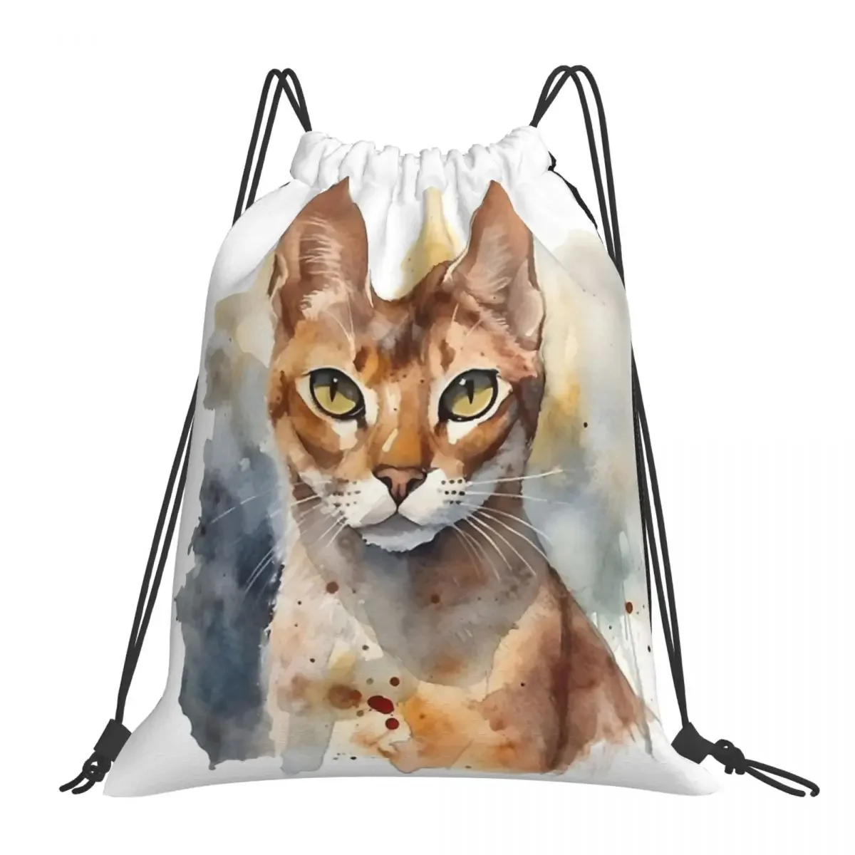 Aquarel Abyssinian Kat Rugzakken Draagbare Trekkoord Tassen Met Trekkoord Bundel Zak Diversen Tas Boekentas Voor Reisschool