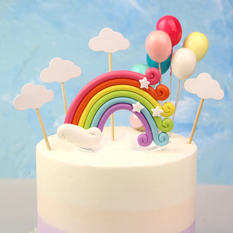 Décoration de gâteau nuage arc-en-ciel coloré, toppers pour cupcakes, fournitures de fête pour anniversaire d'enfants et baby shower