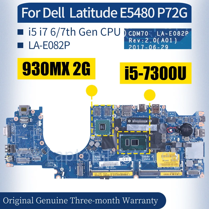 

LA-E082P For Dell Latitude E5480 5480 P72G Laptop Mainboard 0VD6TR 0YYRGW 06W882 0X0M92 i5 i7 6/7th Gen Notebook Motherboard