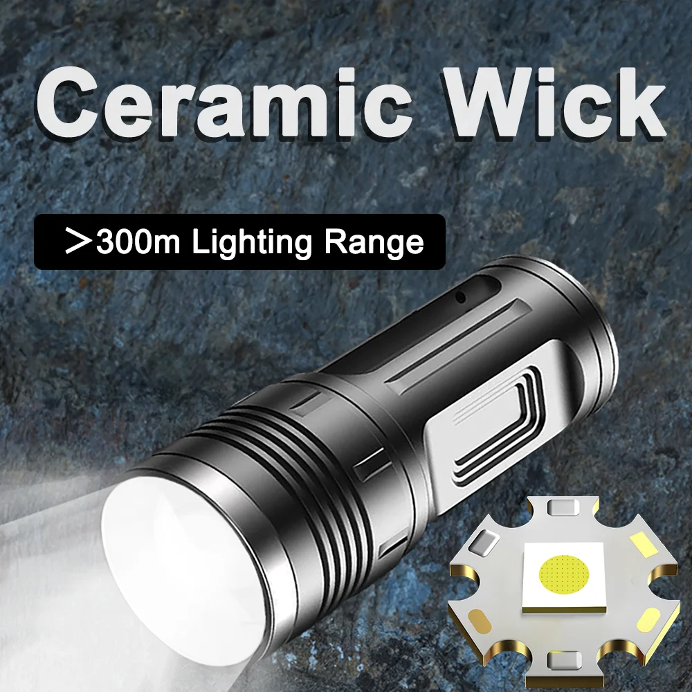 Most Powerful Rechargeable Flashlight Strong Light Portable Torch 5400mah Long Life Fashlight for Camping Hiking Hunting Fishing